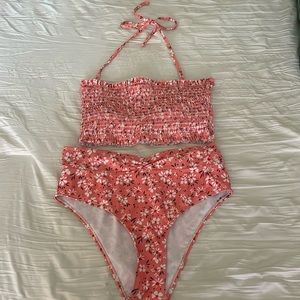 Adorable peachy pink two-piece swimsuit